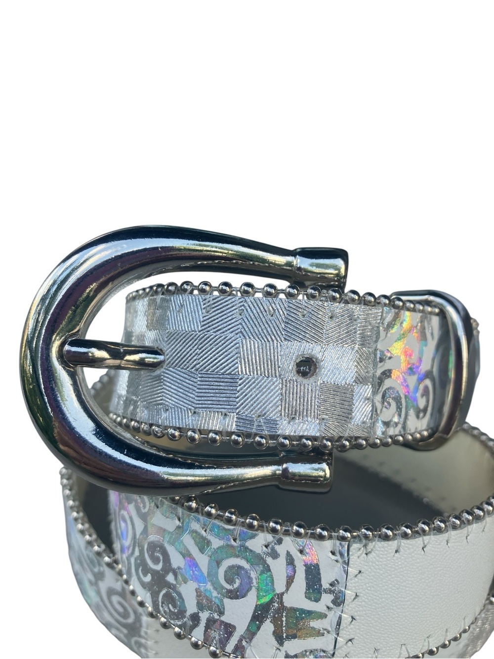 Vtg Elite Fresno CA Leather Belt M Western Space Cowgirl Boho Silver Horseshoe - Picture 7 of 9